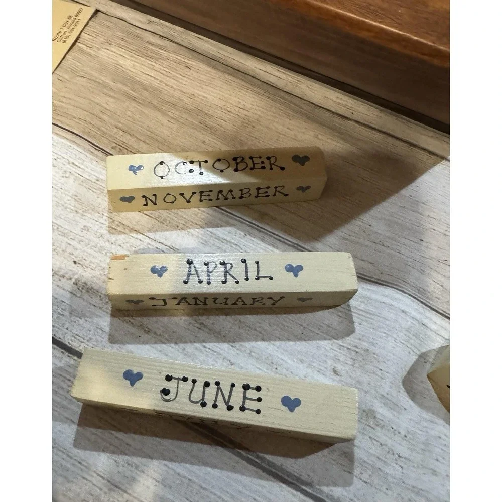 Complete Vtg Country Farmhouse Wooden Perpetual Calendar with Drawer Cottagecore